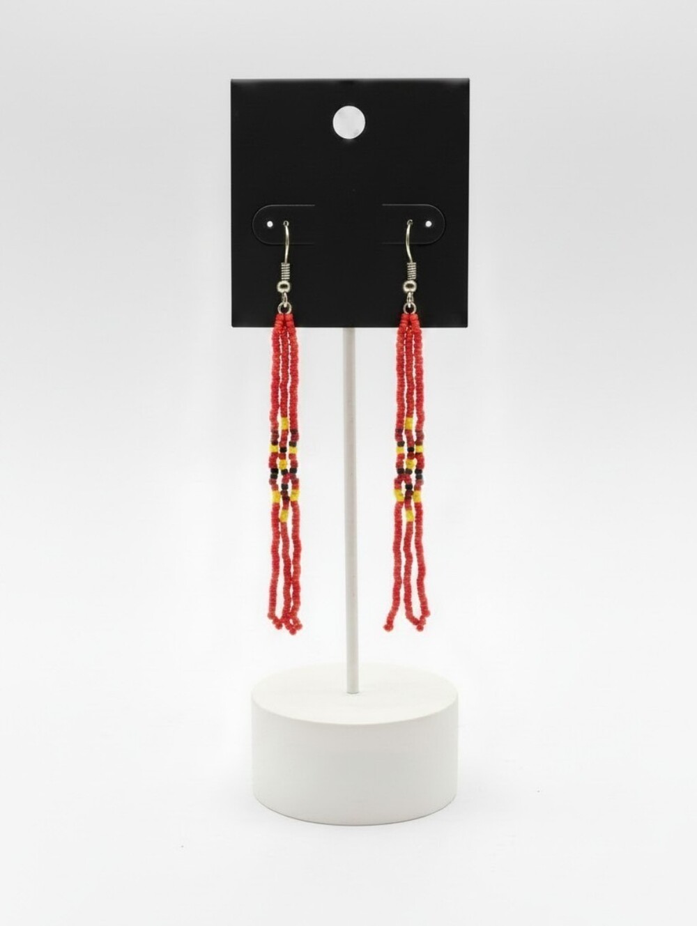 Handmade Red Beaded Dangle Earrings